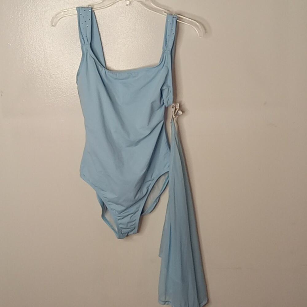 Baja Blue Women's Size 10 One Piece Blue Beaded Swimsuit With Wrap. BOHO,Resort